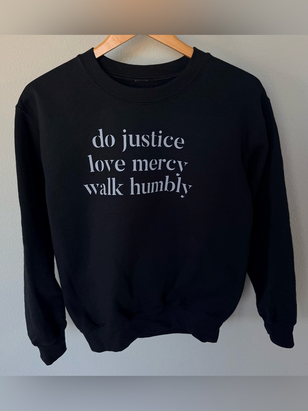 Christian Crewneck Black “Do Justice Love Mercy Walk Humbly” Women’s Medium